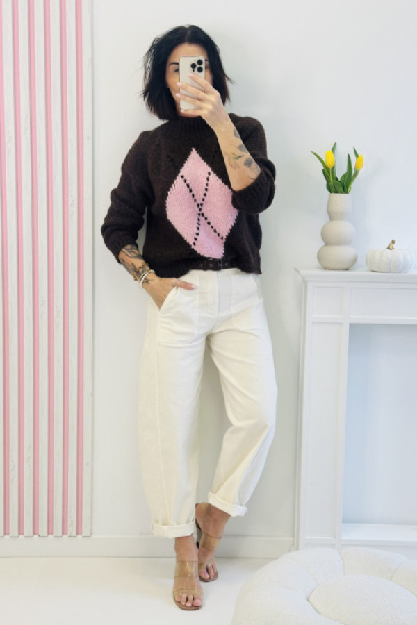 Sweter diamond - brązowy