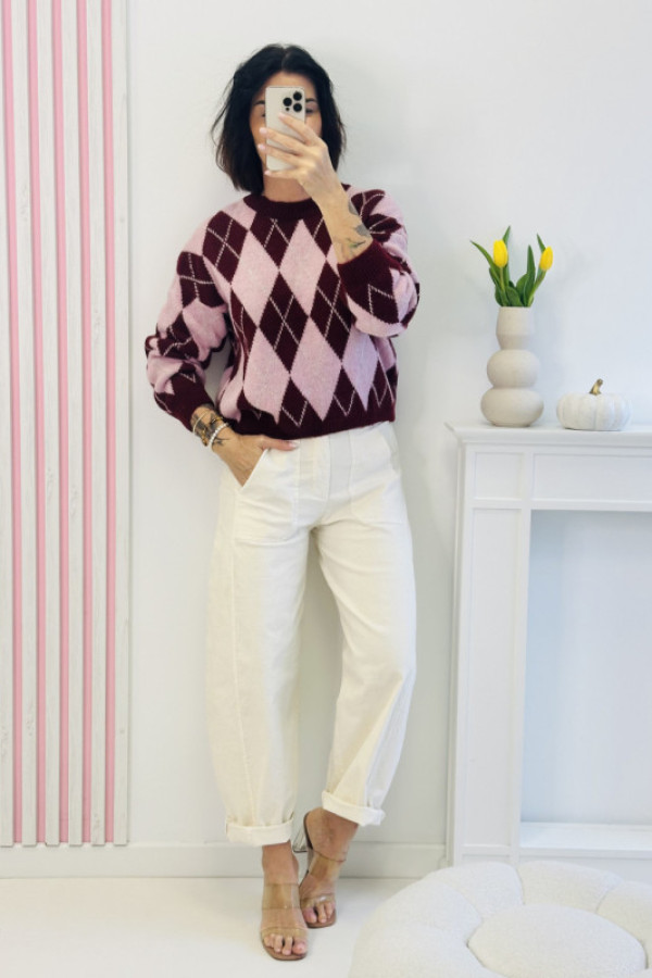 Sweter good time - czerwono różowy