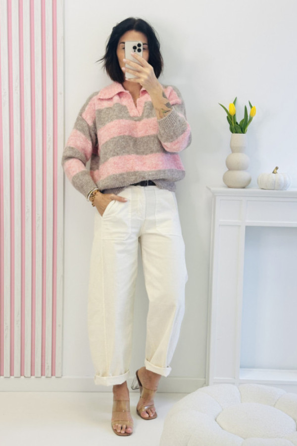 Sweter sweet - różowo szary