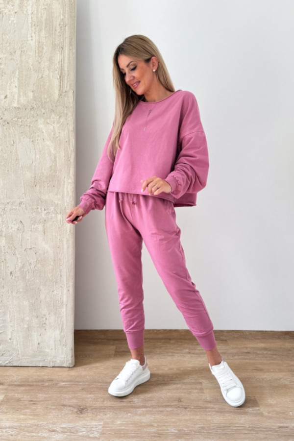 Komplet bawełniany bluza spodnie basic comfy - przygaszony róż