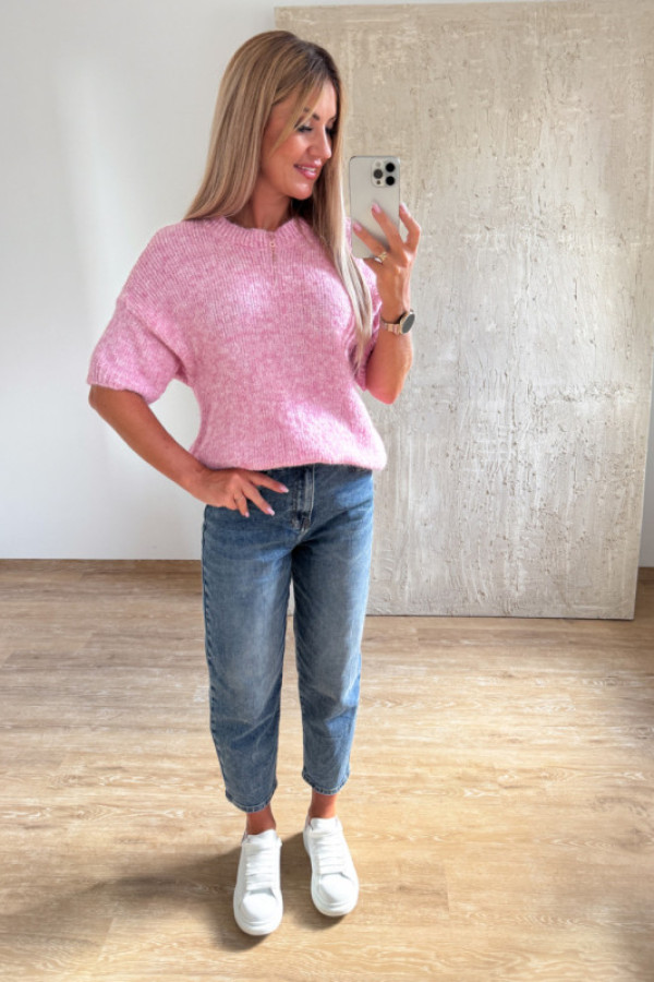 Sweter z krótszym rękawem alva - pudrowy róż