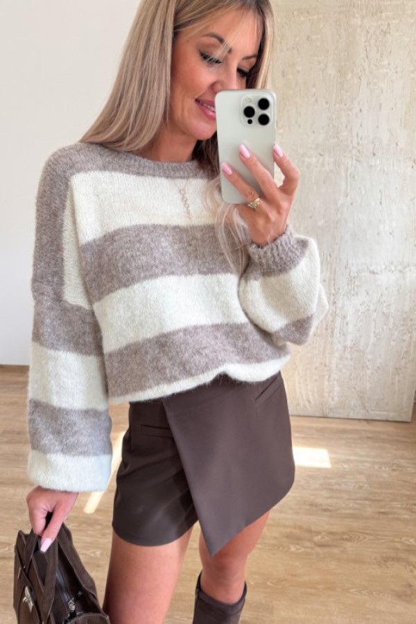 Sweter w pasy milano - mocca wanilia