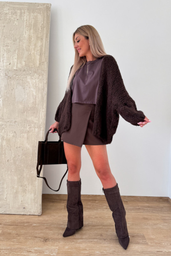 Sweter kardigan oversizowy velso - czekoladowy