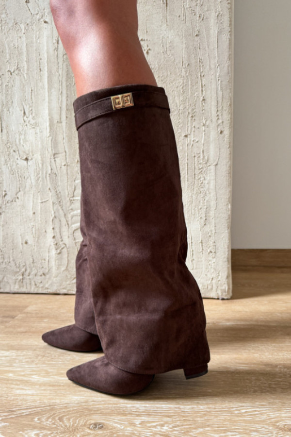 Długie kozaki zamszowe miruna czekoladowe