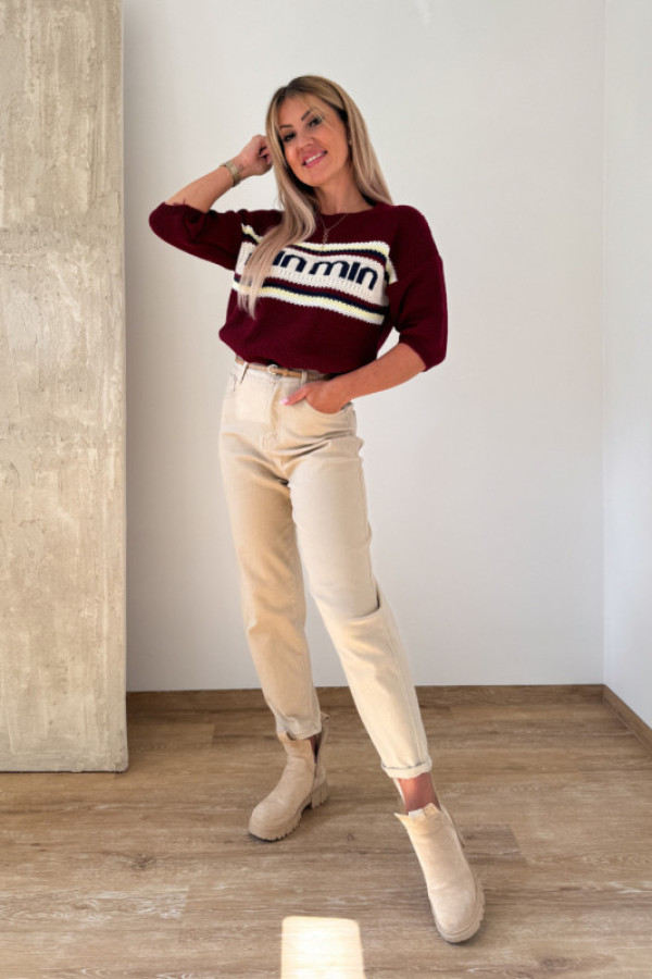 Sweter z krótkim rękawem min min - bordowy