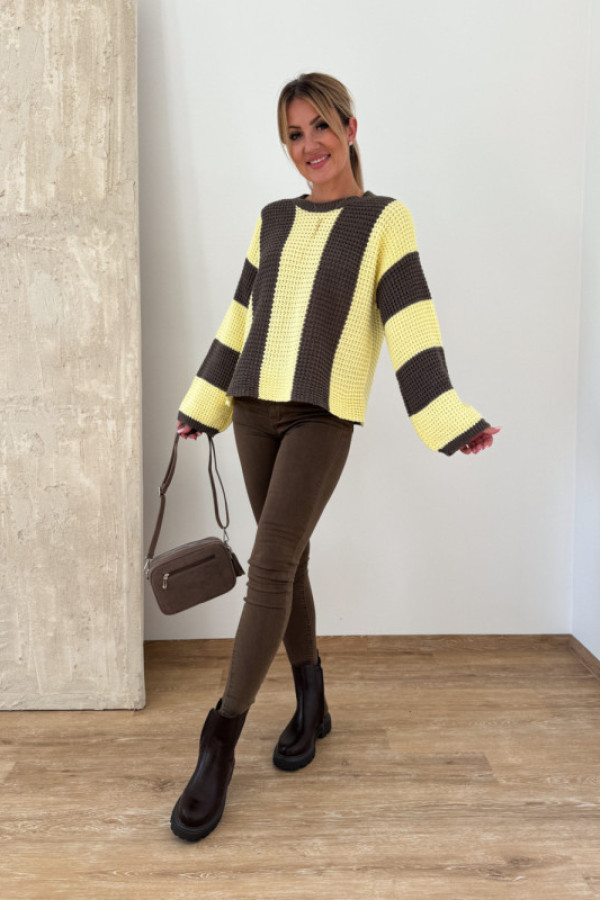 Sweter w pasy nestle - czekolada z żółtym
