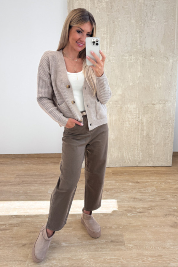 Sweter rozpinany na guziki pocket - mocca