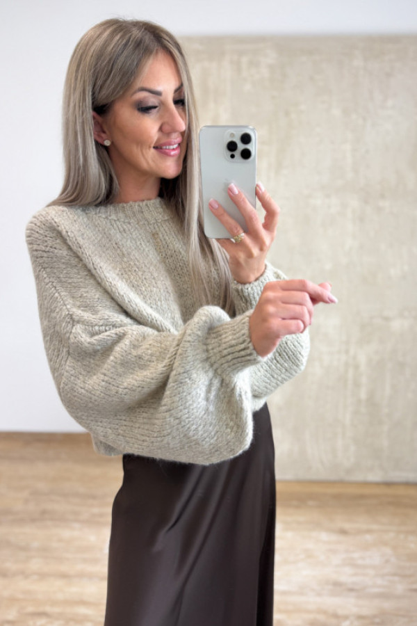 Sweter z bufiastym rękawem ares - beżowy