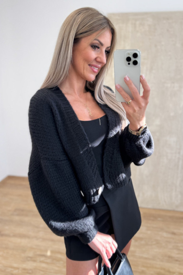 Sweter kardigan bomberka - czarny