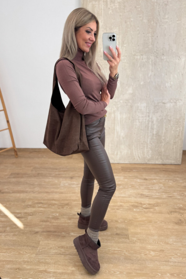 Torebka zamszowa typu worek - czekoladowa