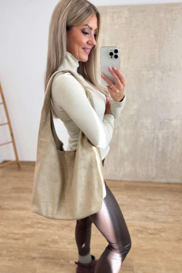 Torebka zamszowa typu worek - beżowa