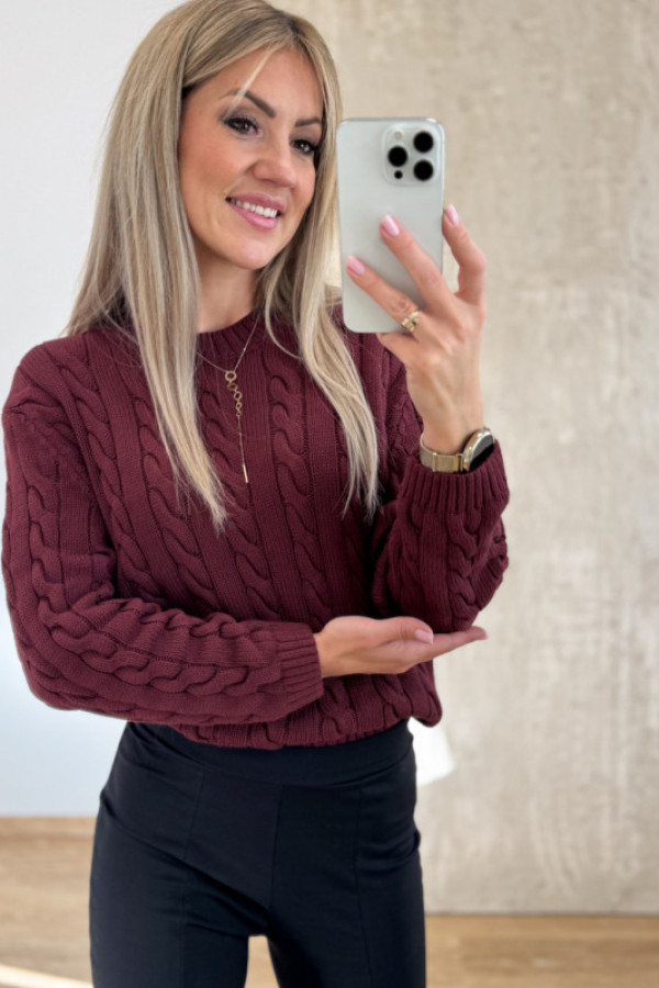 Sweter bawełniany craft - bordowy