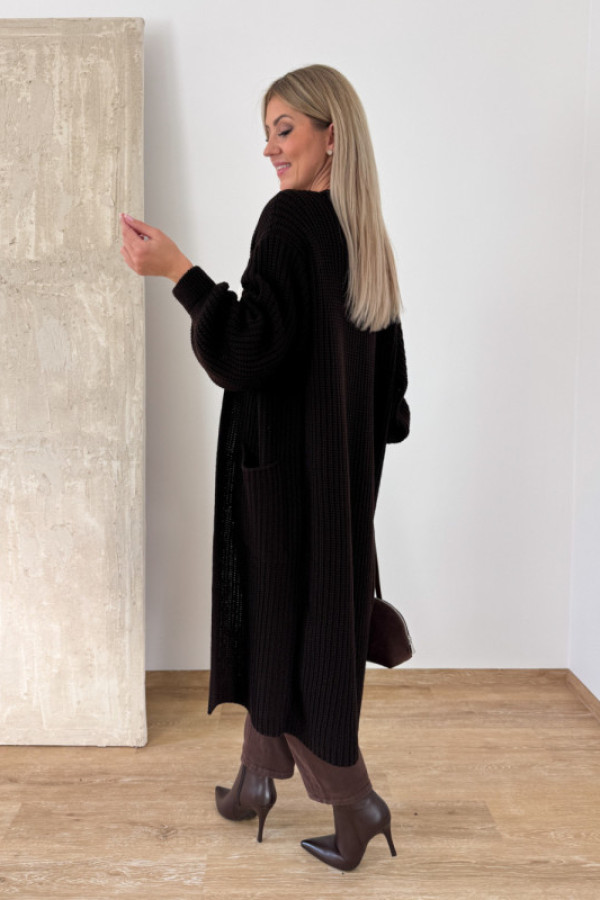 Kardigan maxi lamja - gorzka czekolada