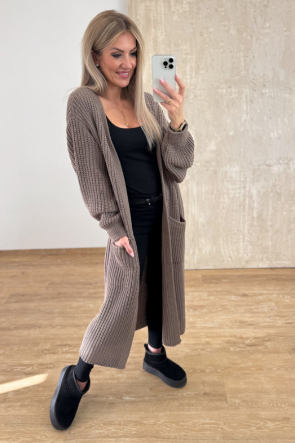 Kardigan maxi lamja - mocca