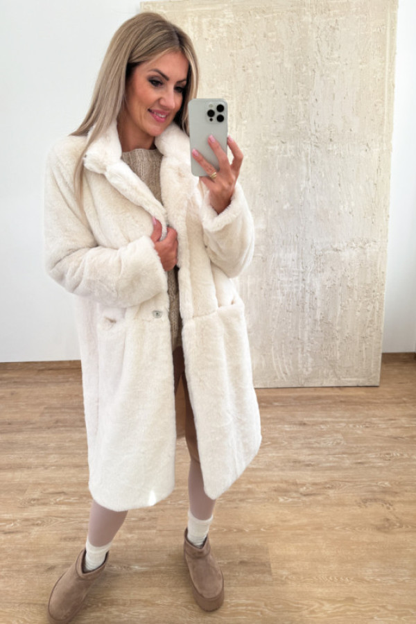 Płaszcz futerko hugo - śmietankowy