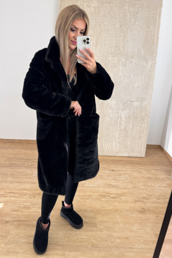 Płaszcz futerko hugo - czarny