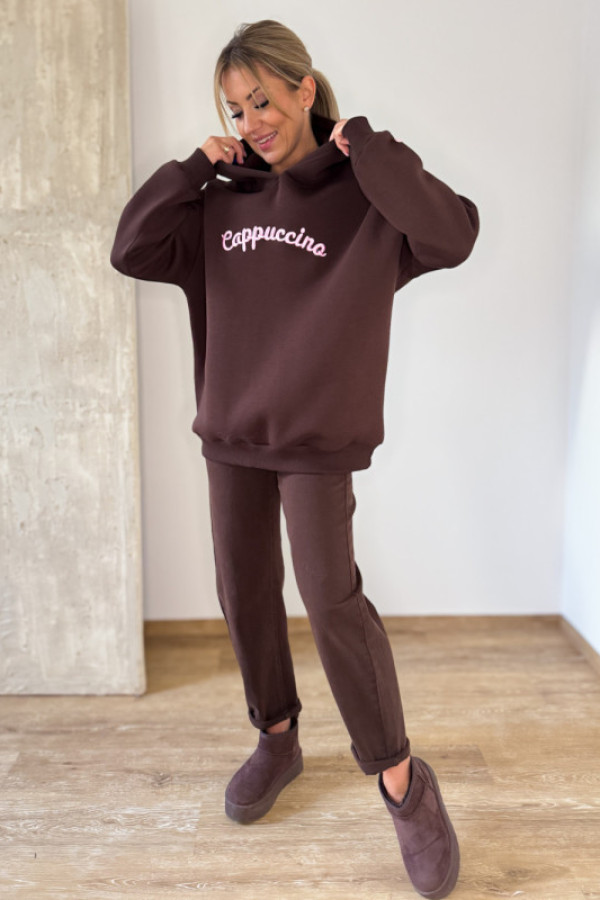 Bluza oversizowa z kapturem cappuccino - czekoladowa