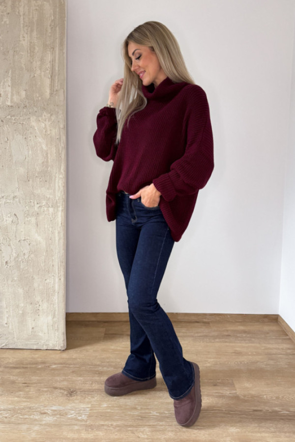 Sweter z golfem oversizowy perfumowany palio - bordowy