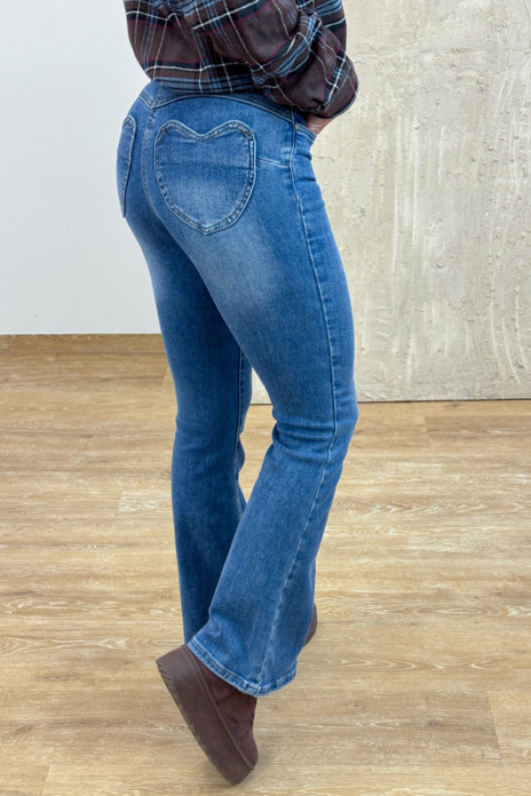 Spodnie jeansy kieszeń serce 553 fit & flare push up - niebieskie