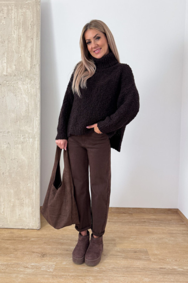 Sweter z golfem bukla amareno - gorzka czekolada