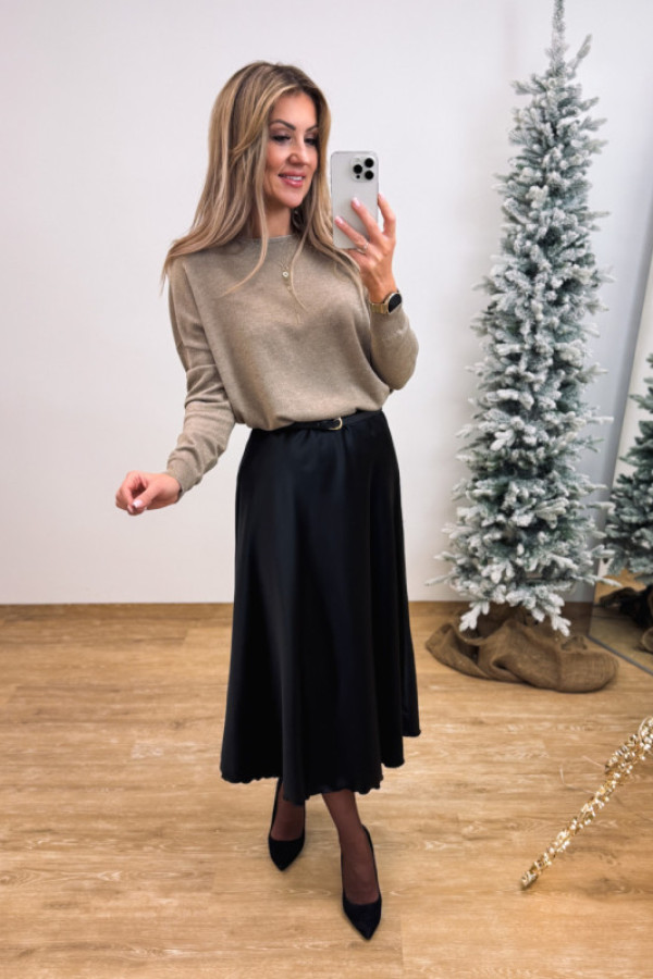 Lekki sweter luis z złotą nitką - ciepły beż