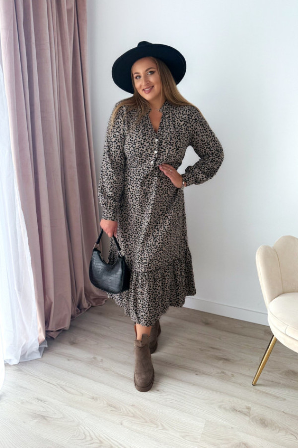 Sukienka z długim rękawem fango w czarną panterkę safari