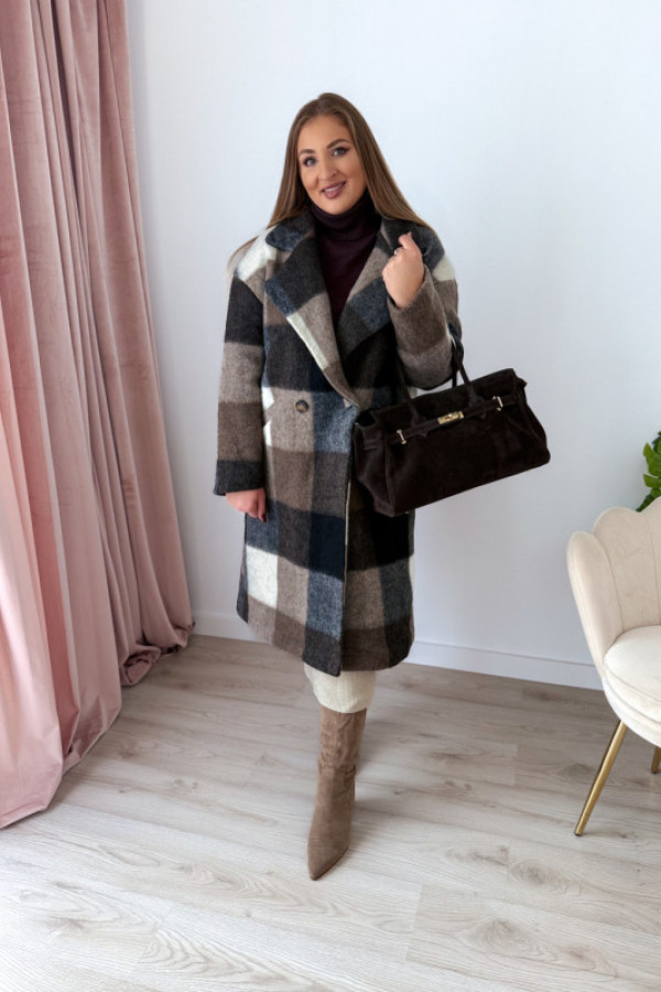 Preorder płaszcz z wełny o luźnym kroju w kratkę illaria - czekolada (dostawa ok. 28.10.)