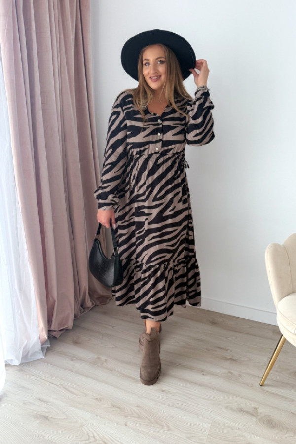 Sukienka z długim rękawem fango w czarną zebrę safari