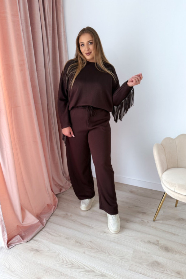 Bluza oversize z frędzlami mireya - czekolada