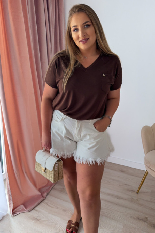 Bluzka klasyczna z dekoltem v viento - czekolada