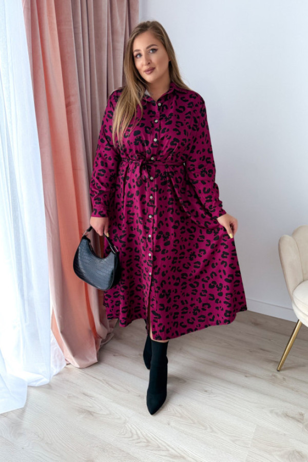 Sukienka maxi z paskiem w talii amarantowa w panterkę quinn