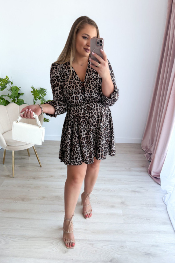 Sukienka krótka z guzikami na dekolcie w panterkę artis