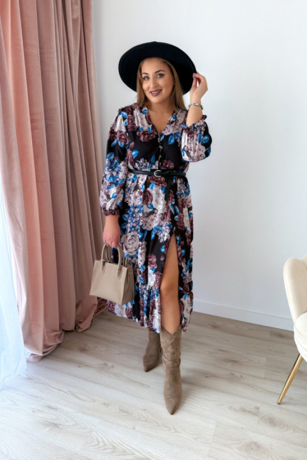 Sukienka midi plus size czarna w kwiatowy wzór plus size marcella