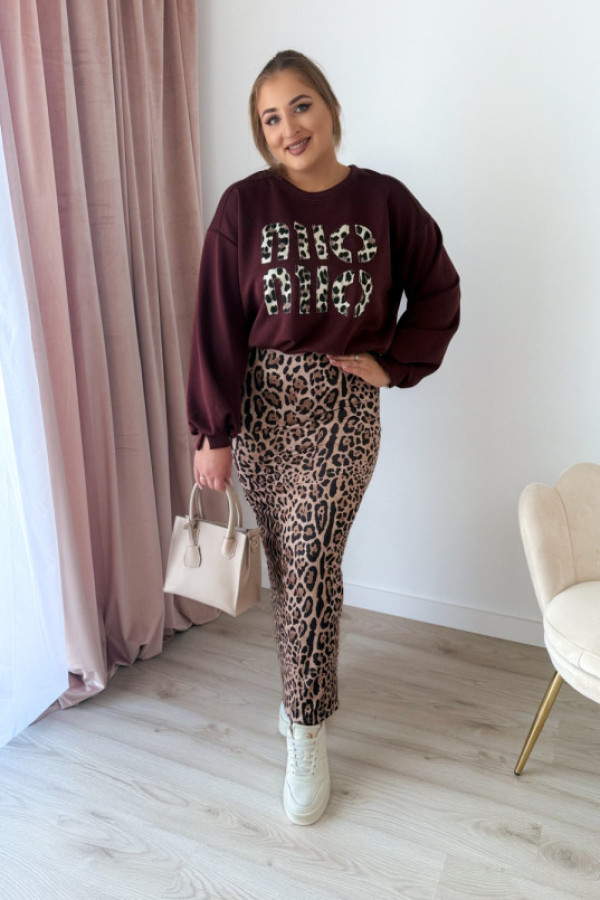 Bluza oversize z panterkowym napisem mio - bordo