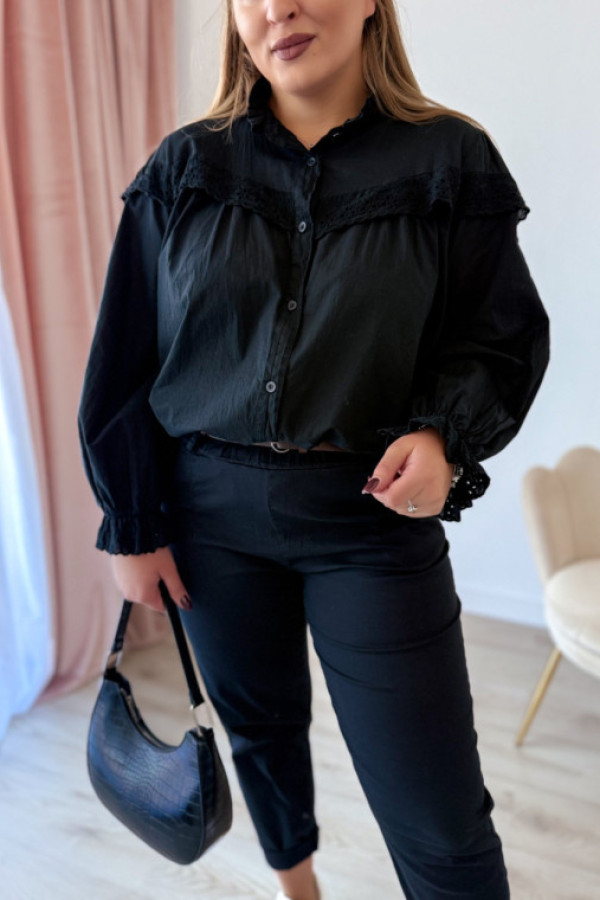 Koszula ze wstawkami koronkowymi veya - czarna