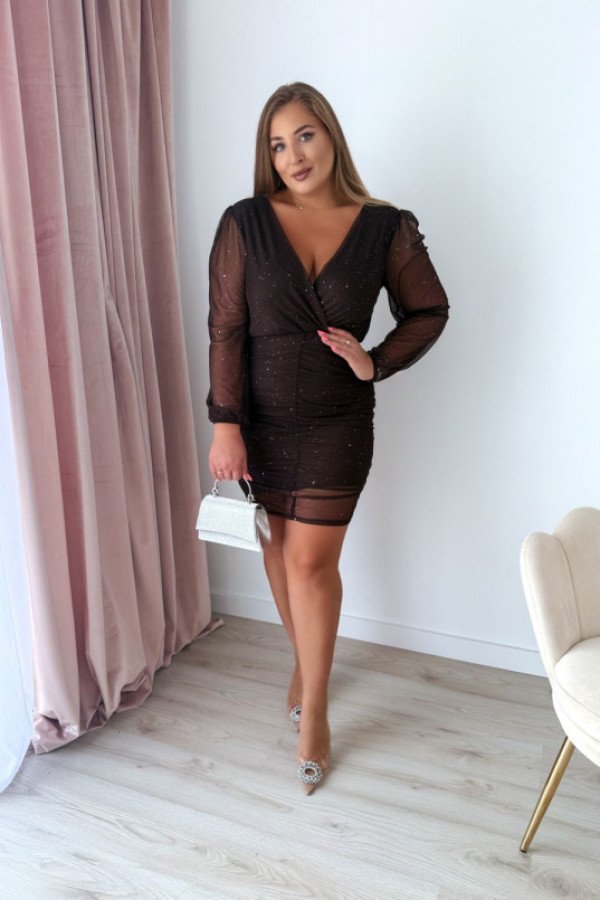 Preorder sukienka z siateczki z drapowaniem suzanne - czekoladowa ze srebrnymi drobinkami (dostawa ok. 24.11.)