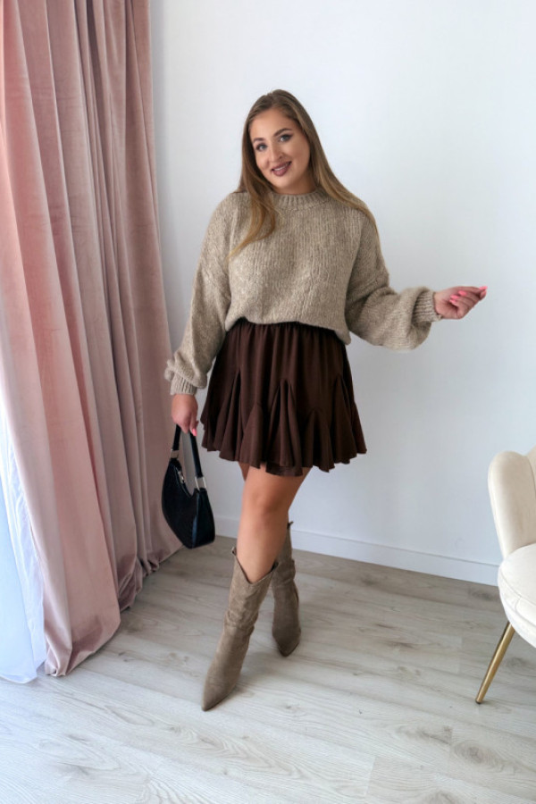 Preorder spódniczka krótka rozkloszowana cloche - czekolada (dostawa 12.11.)