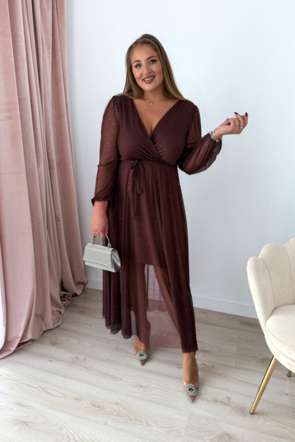 Preorder sukienka maxi z siateczki nella - czekoladowa ze srebrnymi drobinkami (dostawa 13.11.)