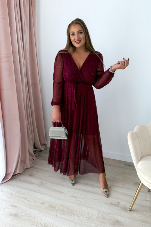 Preorder sukienka maxi z siateczki nella - bordowa ze srebrnymi drobinkami (dostawa 13.11.)