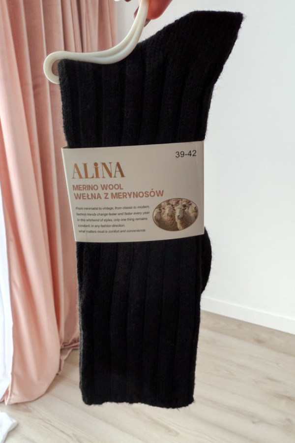 Skarpety w prążki wełna merino - czarne