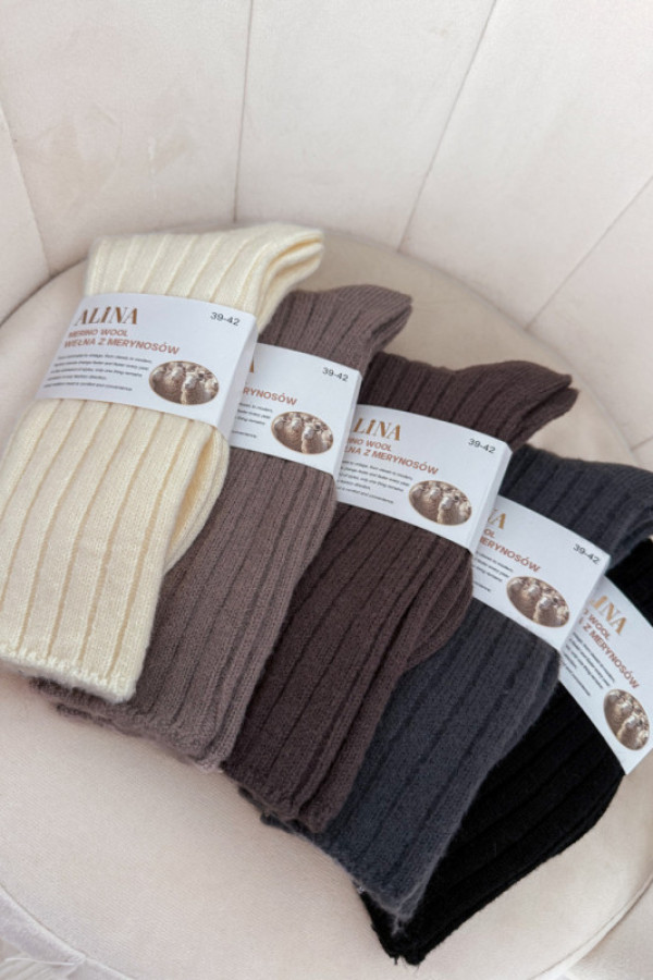 Skarpety w prążki wełna merino 5-pak