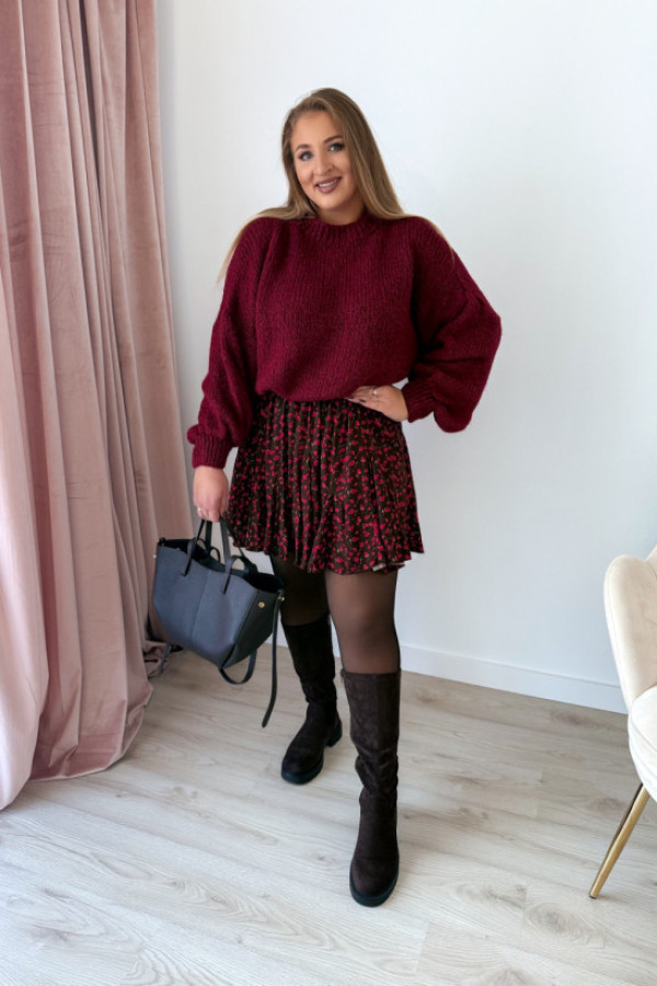 Sweter oversize z wełną i szerokimi rękawami pippi - bordo