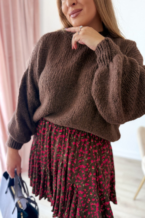 Sweter oversize z wełną i szerokimi rękawami pippi - czekolada