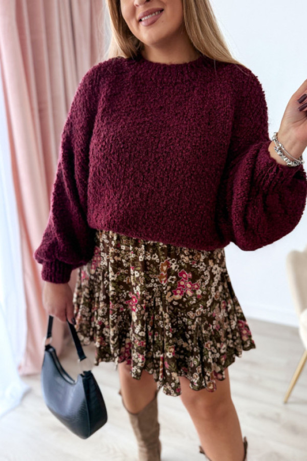 Sweter bukla oversize ze ściągaczem przy rękawie everly - bordo