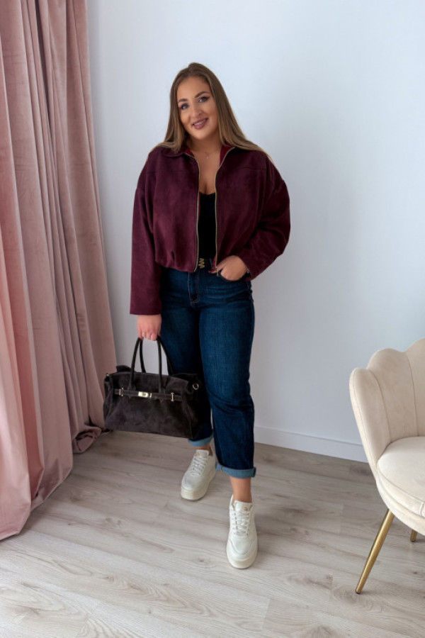 Bomberka oversize z ekozamszu na zamek nila - śliwka