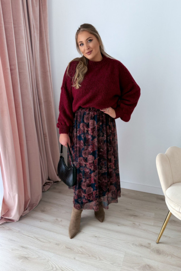 Spódnica maxi siateczkowa czarna w jesienne kwiaty mariella