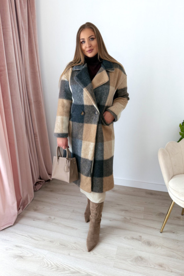 Płaszcz z wełny o luźnym kroju w kratkę illaria - beż