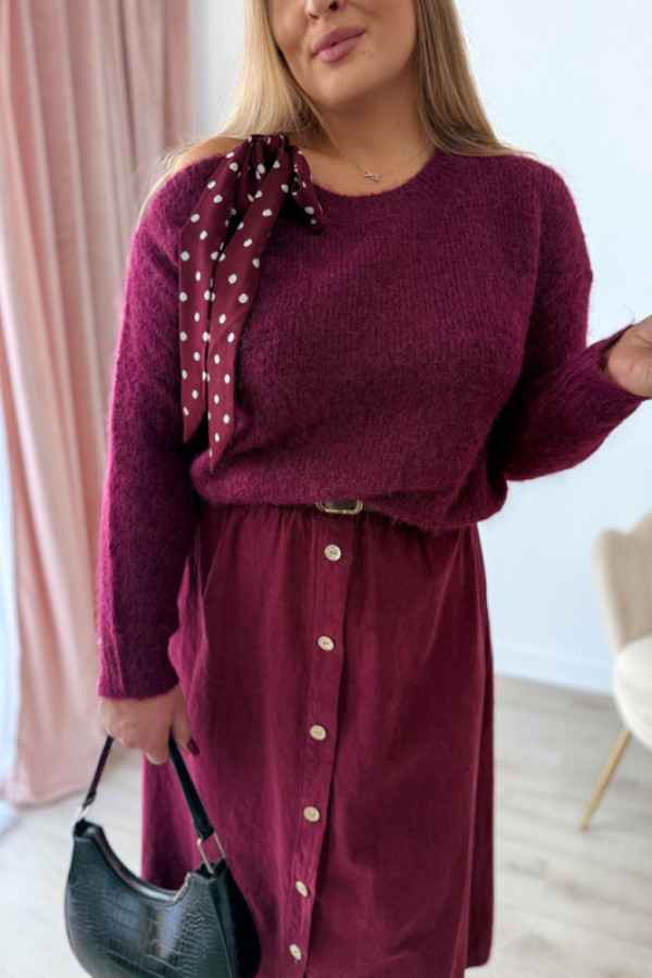 Sweter z wiązaniem na ramieniu ariande - śliwka