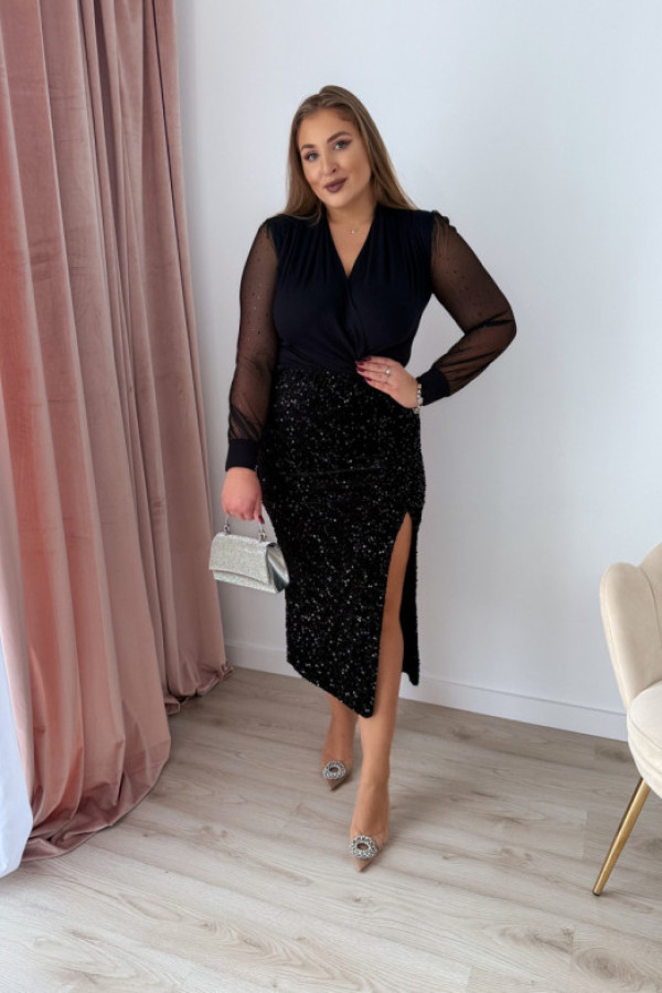 Preorder spódnica midi cekinowa bling - czarna (dostawa 12-13.11)