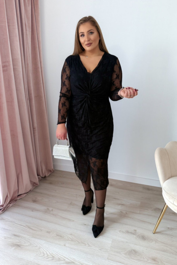 Sukienka koronkowa z marszczeniem pure grace - czarna